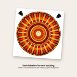 A custom record label as it ships: cut round on its backing, the centre hole cut out, with 2 cue point decals