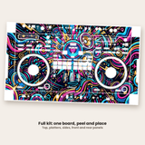 A full DDJ-REV7 skin kit as it ships: top, platters, sides, front and rear panels on one board