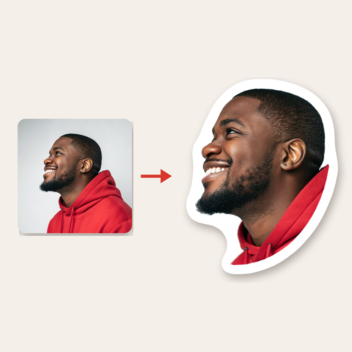 Your photo becomes a face sticker, cut out automatically